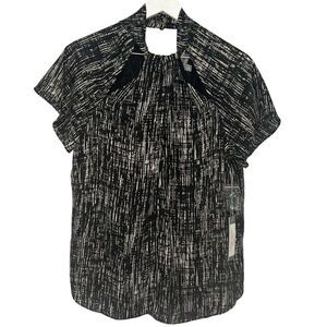 NWT Anthropologie Sarah Hann Twist Cutout Blouse size Medium Black Bamboo Print